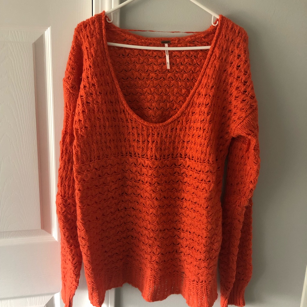 Free People Crocheted Orange Sweater